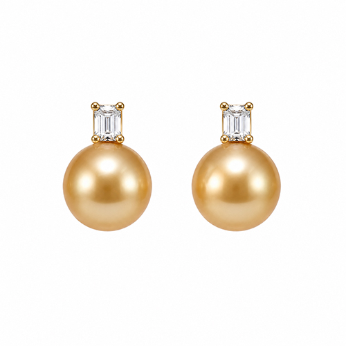 18K Golden Pearl and Diamonds Stud Earrings